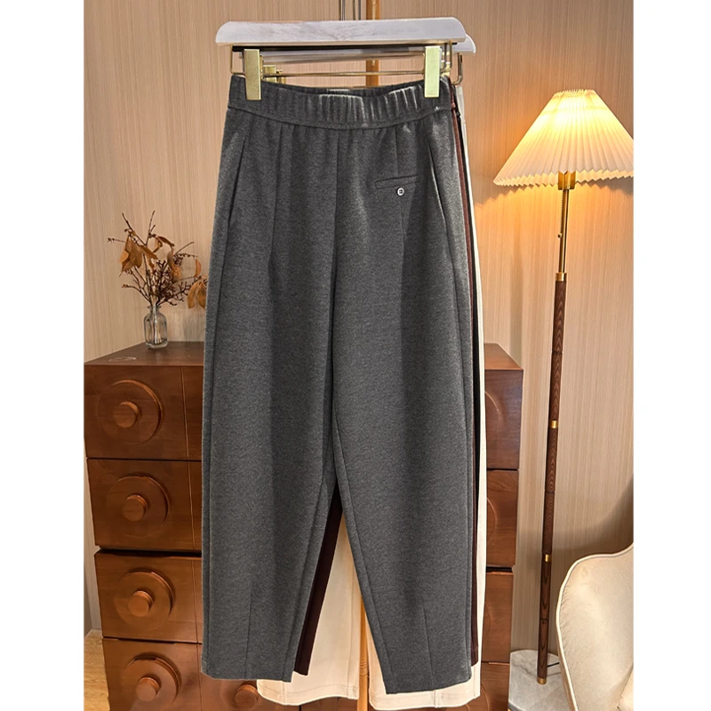 哈伦裤小脚裤2024秋季新款萝卜裤斜纹松紧腰针织显瘦宽松九分裤女