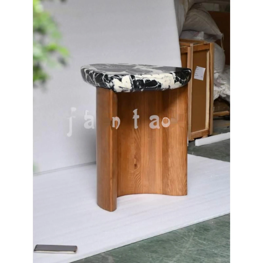 帆涛北欧宝格丽黑奢石沙发边几设计师轻奢天然大理石实木角几简约