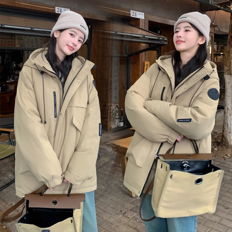 情侣户外连帽防风外套秋冬新款时尚休闲工装外套棉服宽松潮流韩版