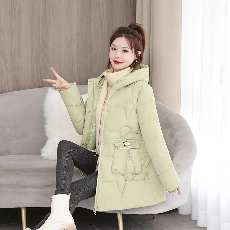 新款中长款连帽女士棉服修身显瘦显高冬季棉衣保暖时尚外套韩版