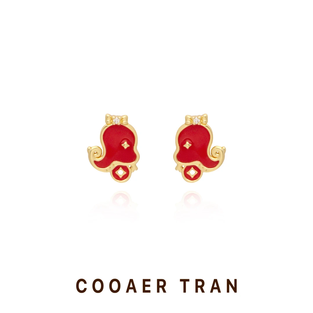铜合金耳饰 【熹锦】小众精致可爱国风红色百搭设计感耳饰RH8974#
