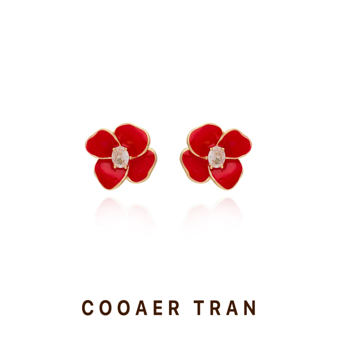 铜合金耳饰 【忘川花】时尚精致小众秋冬红色百搭花朵耳饰RH8980#
