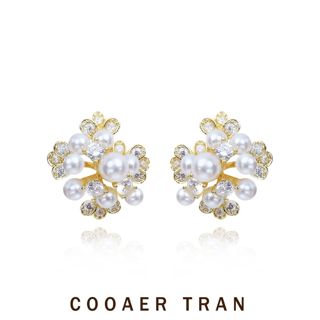 COOAER TRAN 铜合金耳饰 【星斗】精致轻奢气质珠珠耳饰女RH6853#