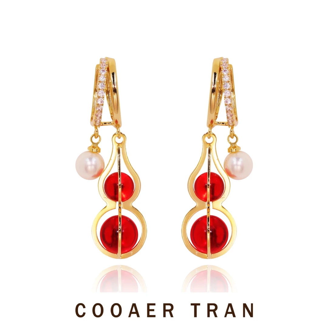 COOAER TRAN 铜合金耳饰 【小福禄】新春轻奢葫芦时尚耳饰RH7067#