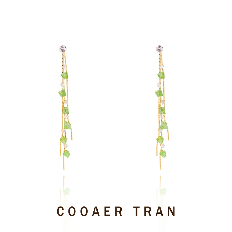 COOAER TRAN 铜合金耳饰 【绿柳】百搭时尚长款大气耳饰RH7143#