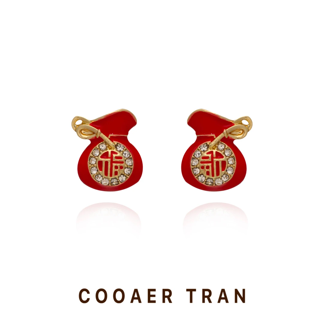 铜合金耳饰 【财源滚滚】时尚精致小众红色百搭中国风耳饰RH8953#