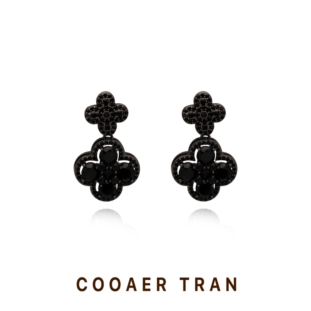 铜合金耳饰 【夜悸】秋冬时尚高级感小众精致黑色法式耳饰RH8865#