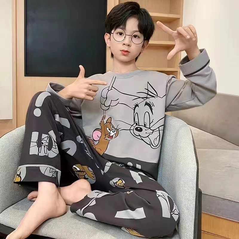 儿童款睡衣男童长袖黑太空春秋款小男孩中大童春秋季薄款卡通