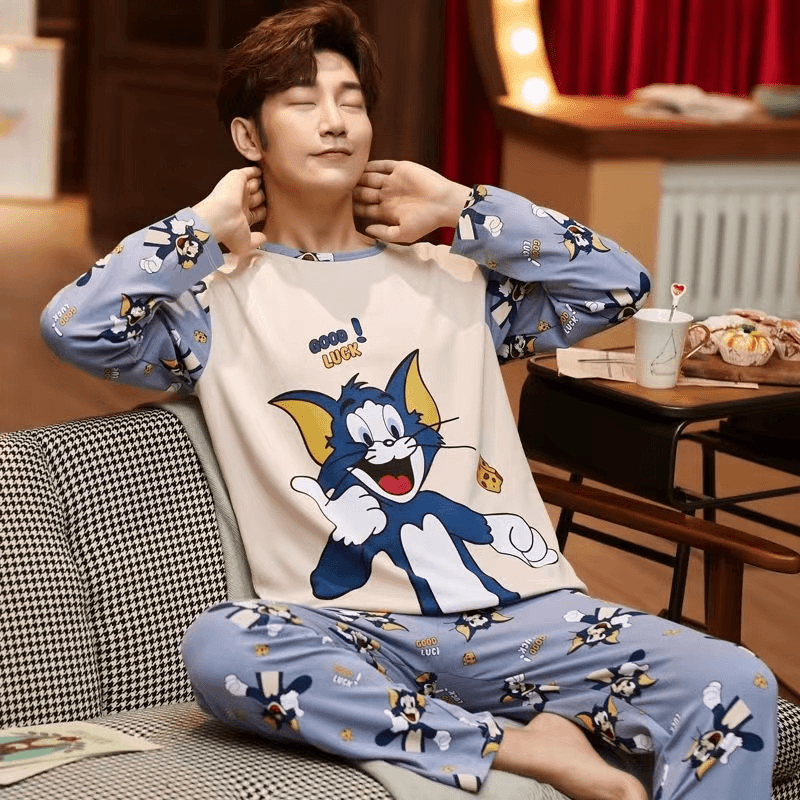 男士睡衣春秋款2023年新款长袖卡通男生男式夏季天家居服外穿套装