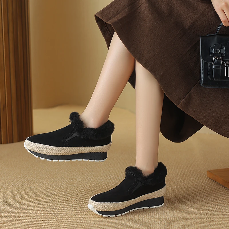 羊皮+羊羔毛/薄绒/猪皮 3cm跟 专柜新款超轻厚底户外暴走乐福鞋