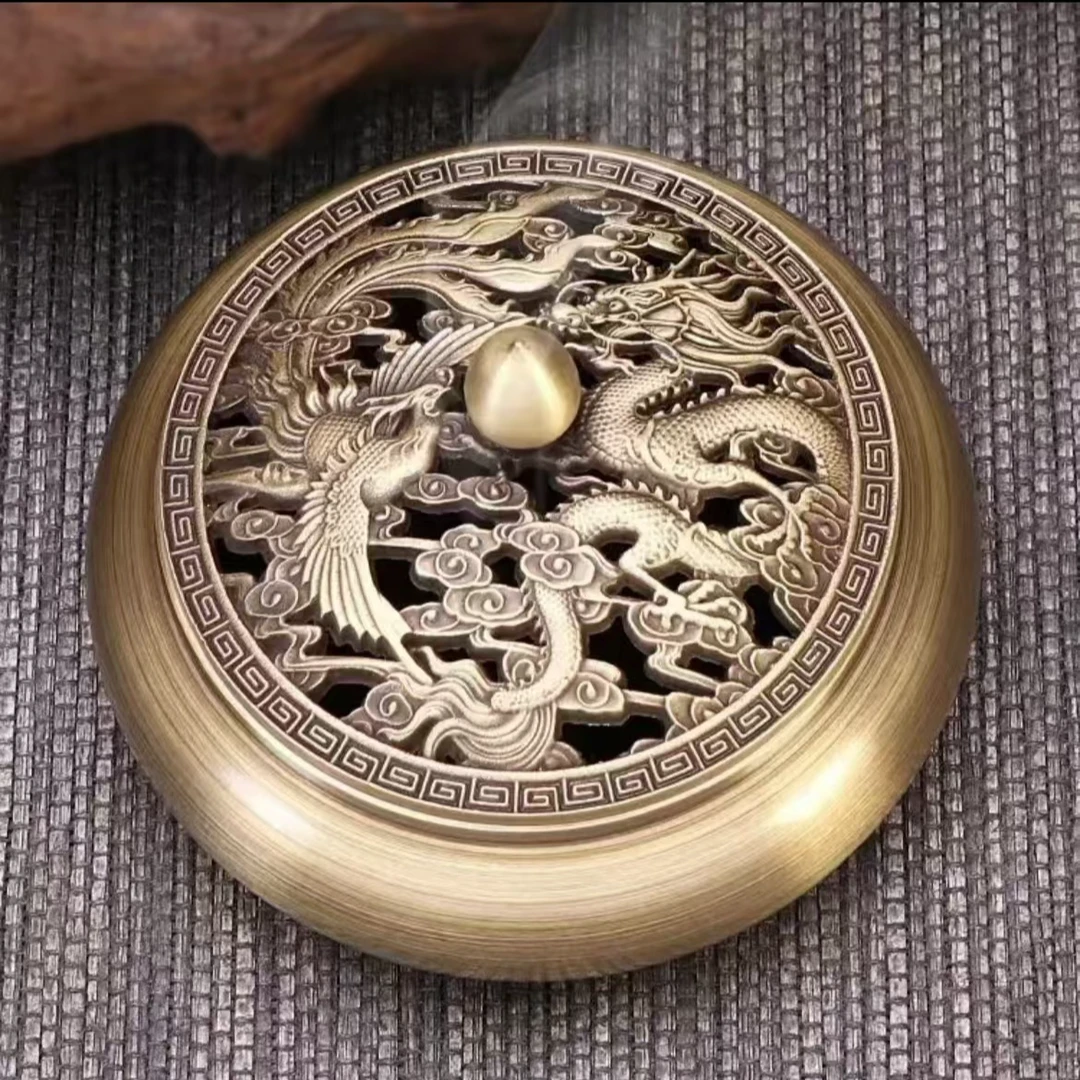 精品香篆工具 高阶香炉 黄铜拉丝封油 260克重龙凤炉