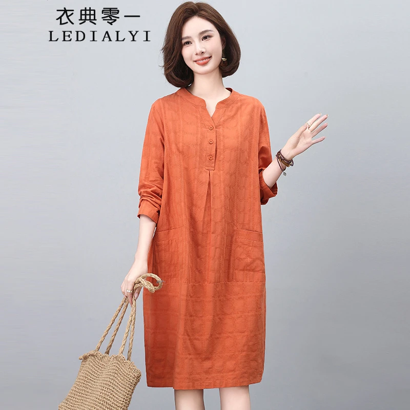 连衣裙2024新款女春秋中长款爆款显瘦中年妈妈时尚洋气提花裙子潮