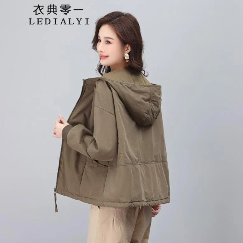 连帽加厚短款外套2023秋装新款秋季宽松休闲百搭中年夹棉薄棉衣