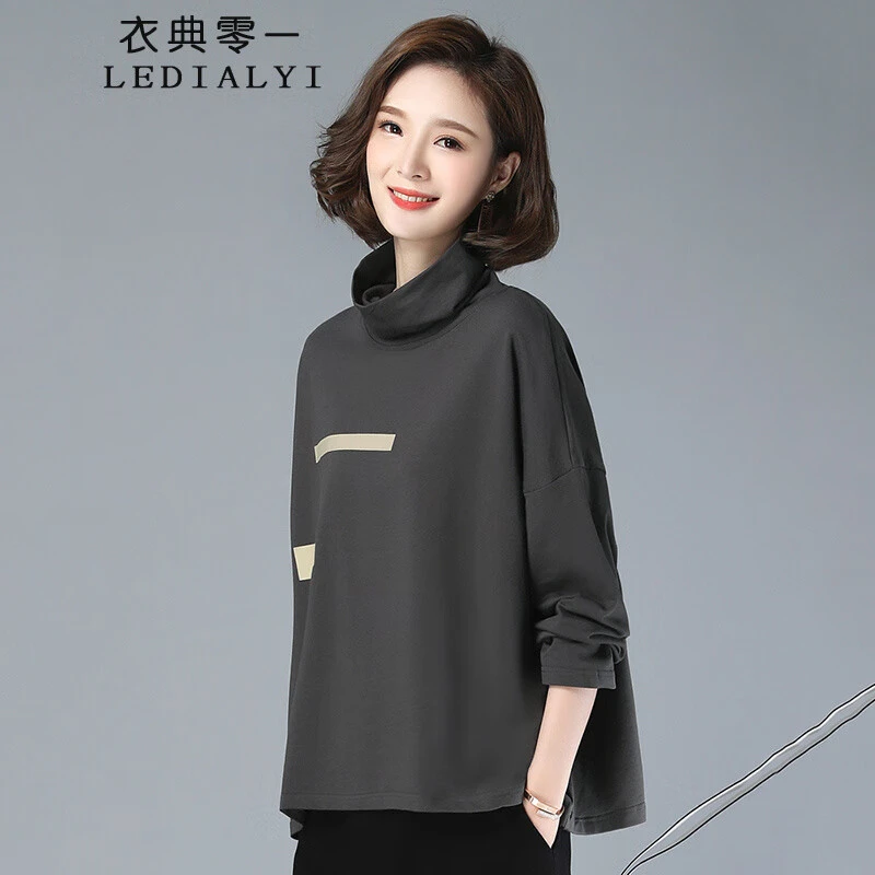 加绒加厚卫衣女时尚2024秋冬新款高领百搭妈妈打底衫宽松短款上衣