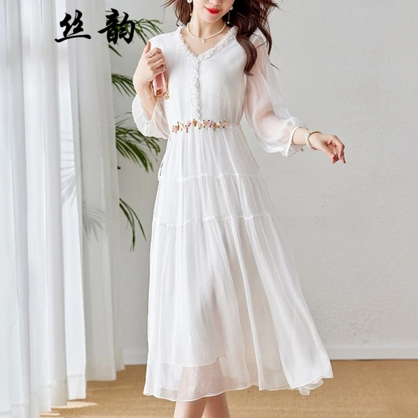 {顺纡玫瑰} 手工定制6A桑蚕丝真丝连衣裙女3516