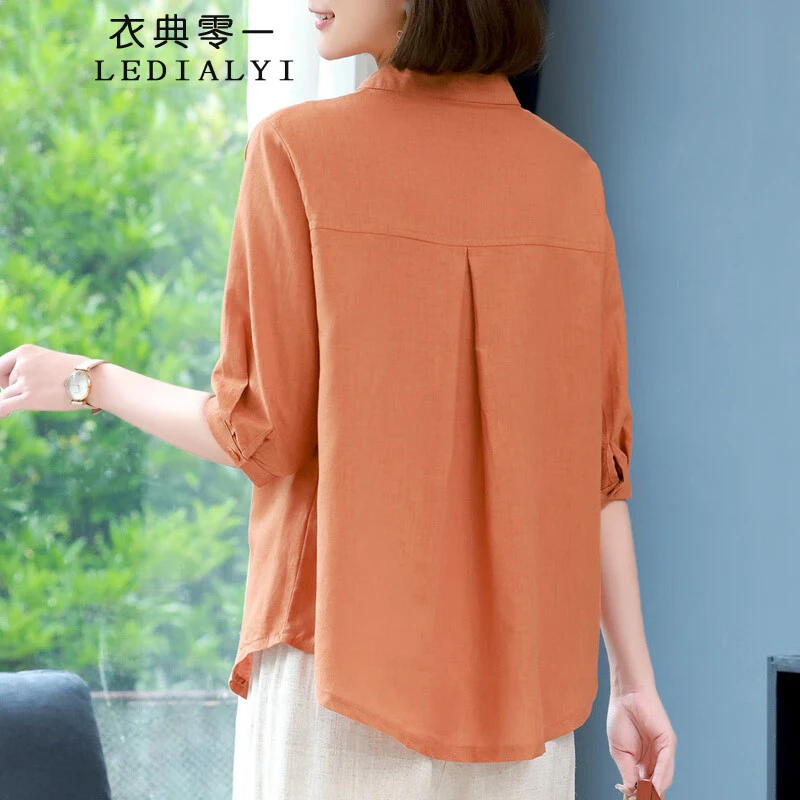 棉麻短袖衬衫女2025夏季新款高级感休闲洋气中年衬衣薄款小衫上衣