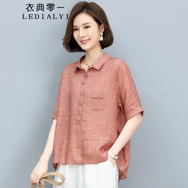 棉麻衬衫女2025夏季女装新款高级感休闲洋气中年短袖亚麻衬衣上衣