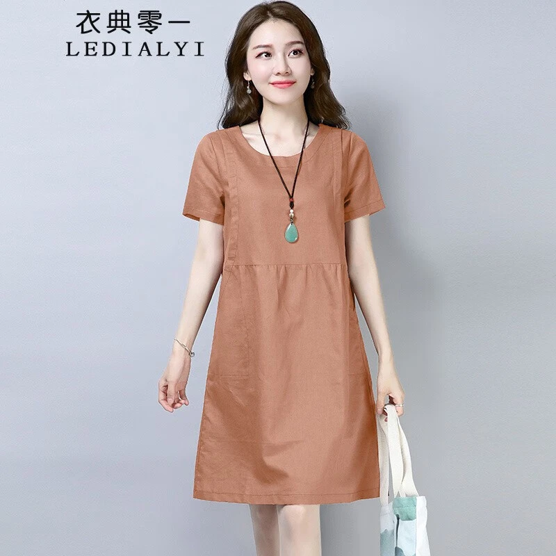 棉麻连衣裙2025夏季女装新款高端气质休闲中年小个子亚麻裙子夏天