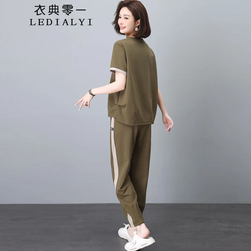 气质夏装搭配一整套时尚休闲运动套装女2025新款妈妈微胖减龄洋气
