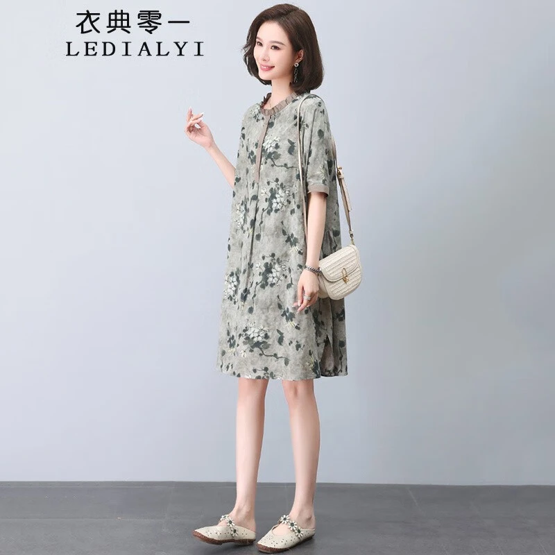 高端气质休闲中年碎花连衣裙2025夏季新款女装小个子衬衫裙子夏天