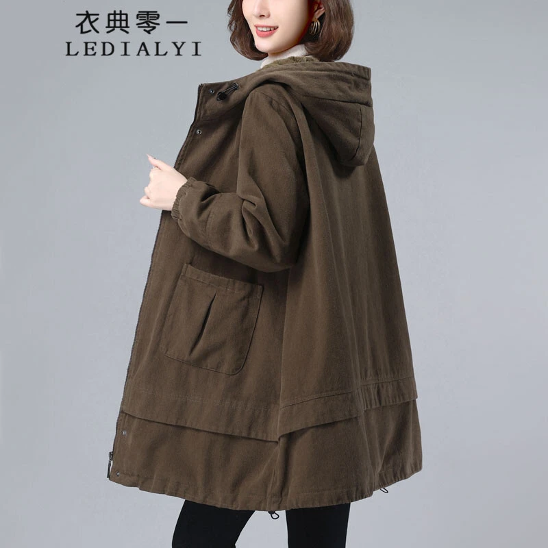 加绒加厚派克棉服女中长款2024冬季女装新款中年宽松棉衣棉袄外套