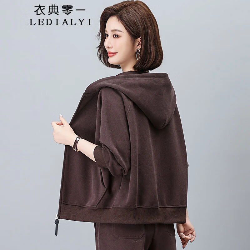 连帽开衫卫衣外套女2025年春秋新款中年妈妈宽松显瘦保暖休闲上衣