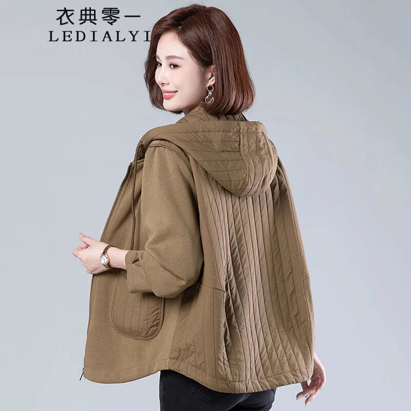 轻薄夹棉外套女2025春秋新款时尚气质宽松显瘦小个子短款连帽上衣