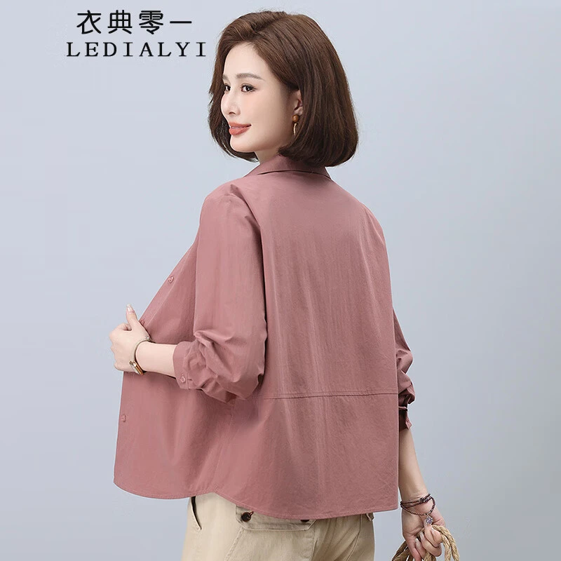 妈妈休闲纯棉衬衫春秋季新款女时尚遮肚中老年宽松遮肚薄小衫上衣