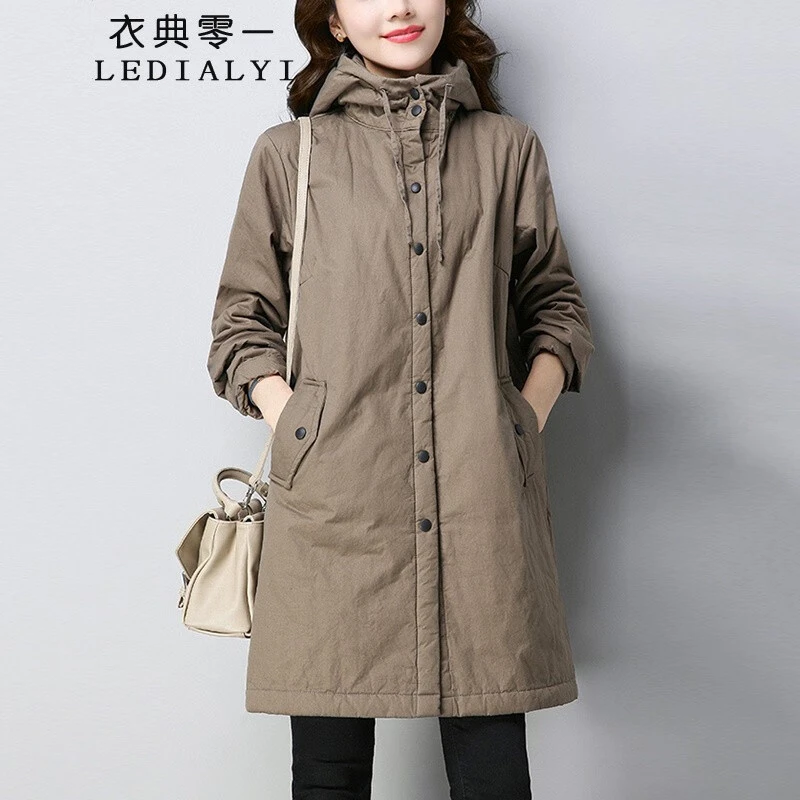棉服女中长款2024冬季新款女装爆款宽松休闲中年棉衣棉袄加厚外套