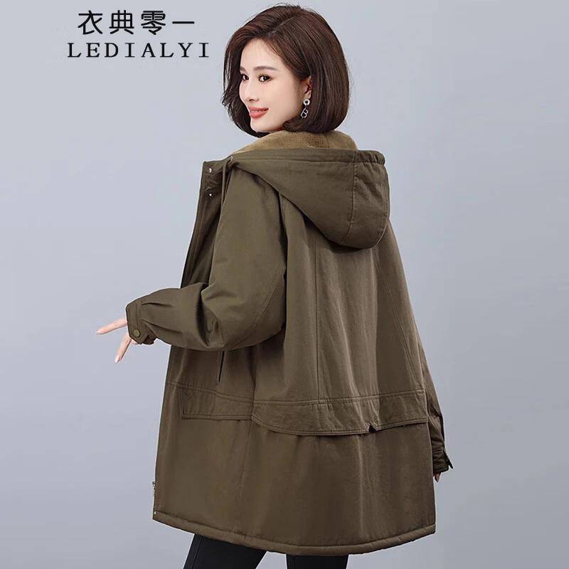 加绒加厚派克服女棉服女中长款冬季女装新款中年宽松棉衣棉袄外套