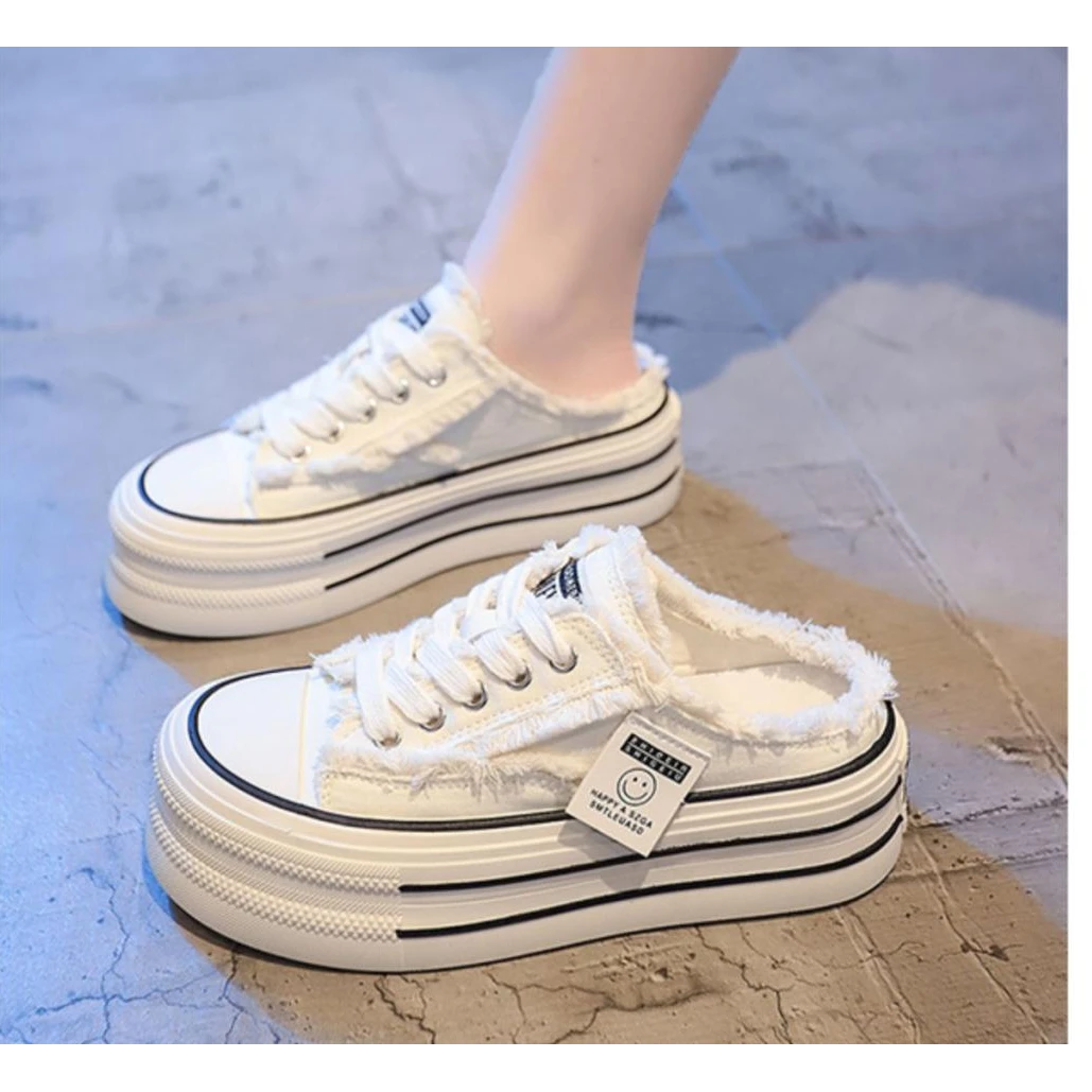 2024新款帆布鞋子包头拖鞋女夏外穿无跟百搭懒人半拖厚底透气女鞋