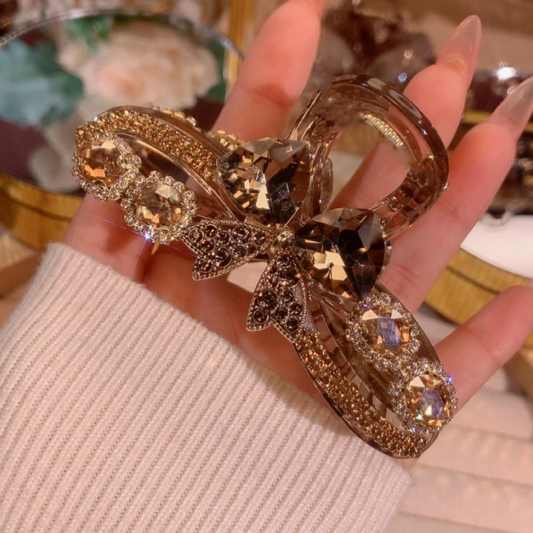 韵予C1055夏季新款方糖蝴蝶结镶钻抓夹9cm气质轻奢