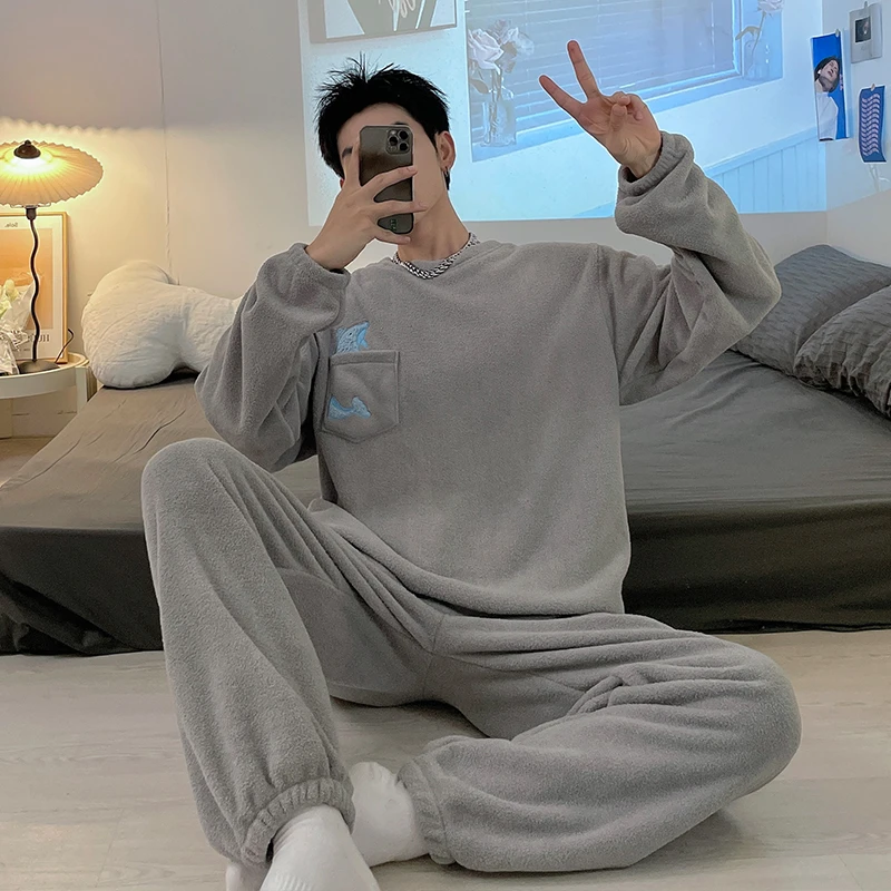 珊瑚绒睡衣男士秋冬季2025年新款青少年法兰绒加厚长袖家居服套装