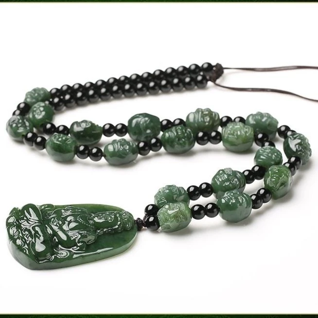 天然新疆和田玉观音挂坠男款青绿色吊坠时尚精雕和田上等玉观音男