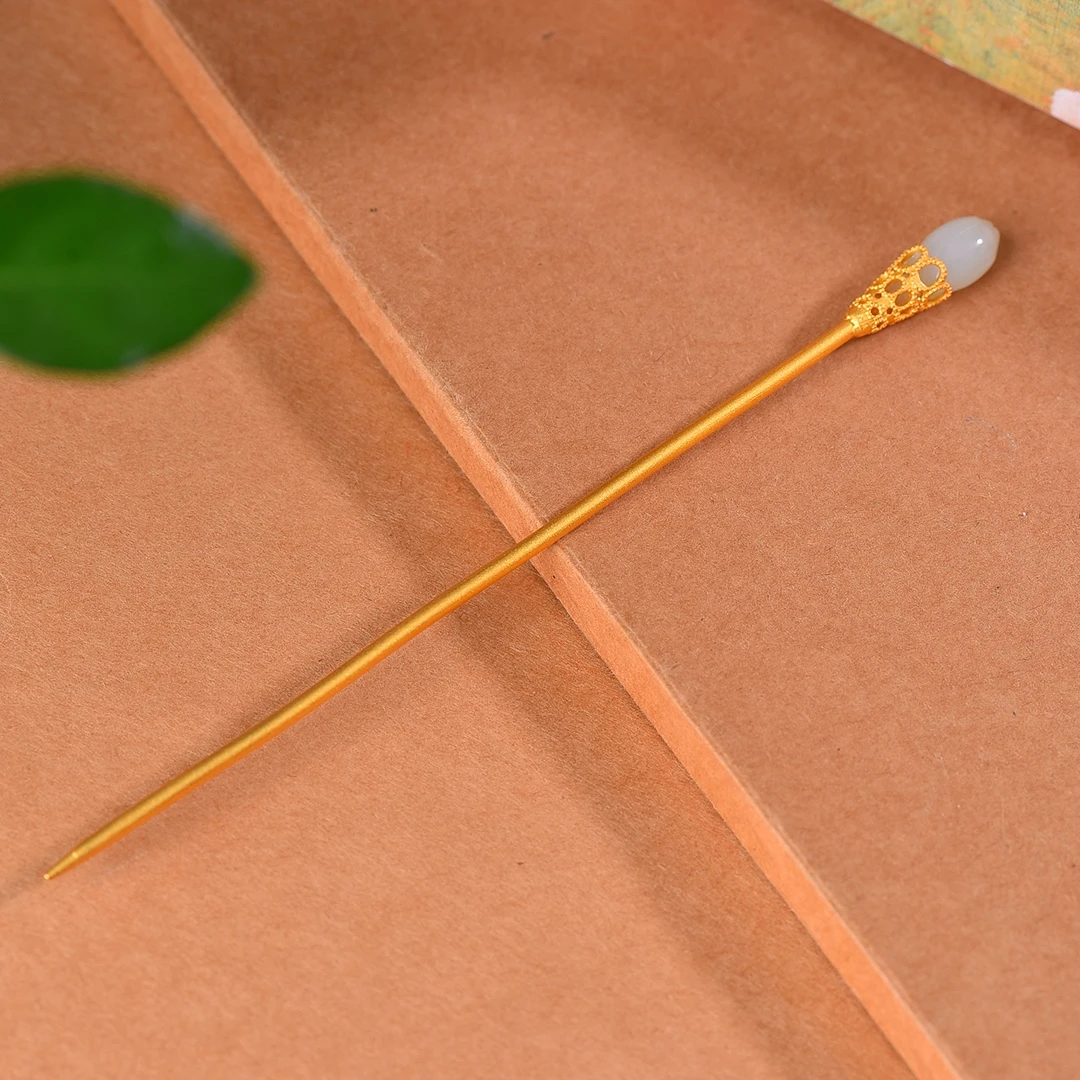 【新粉专享价】复古款古法银镶和田玉玉兰花发簪女款唐装汉服实物