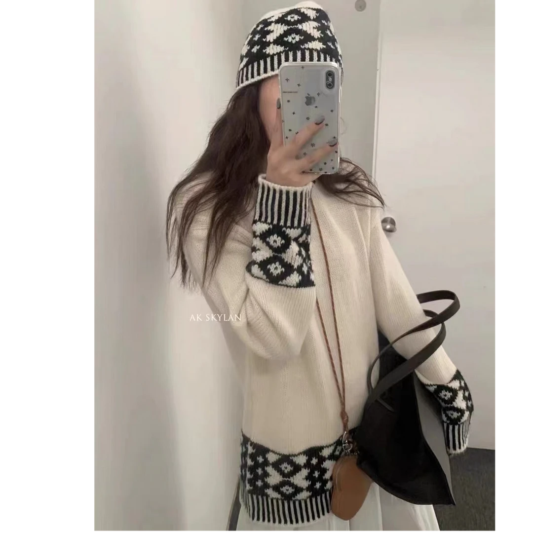 919•几何毛衣 MY# 东大门ins穿搭博主慵懒感帽子毛衣两件套·