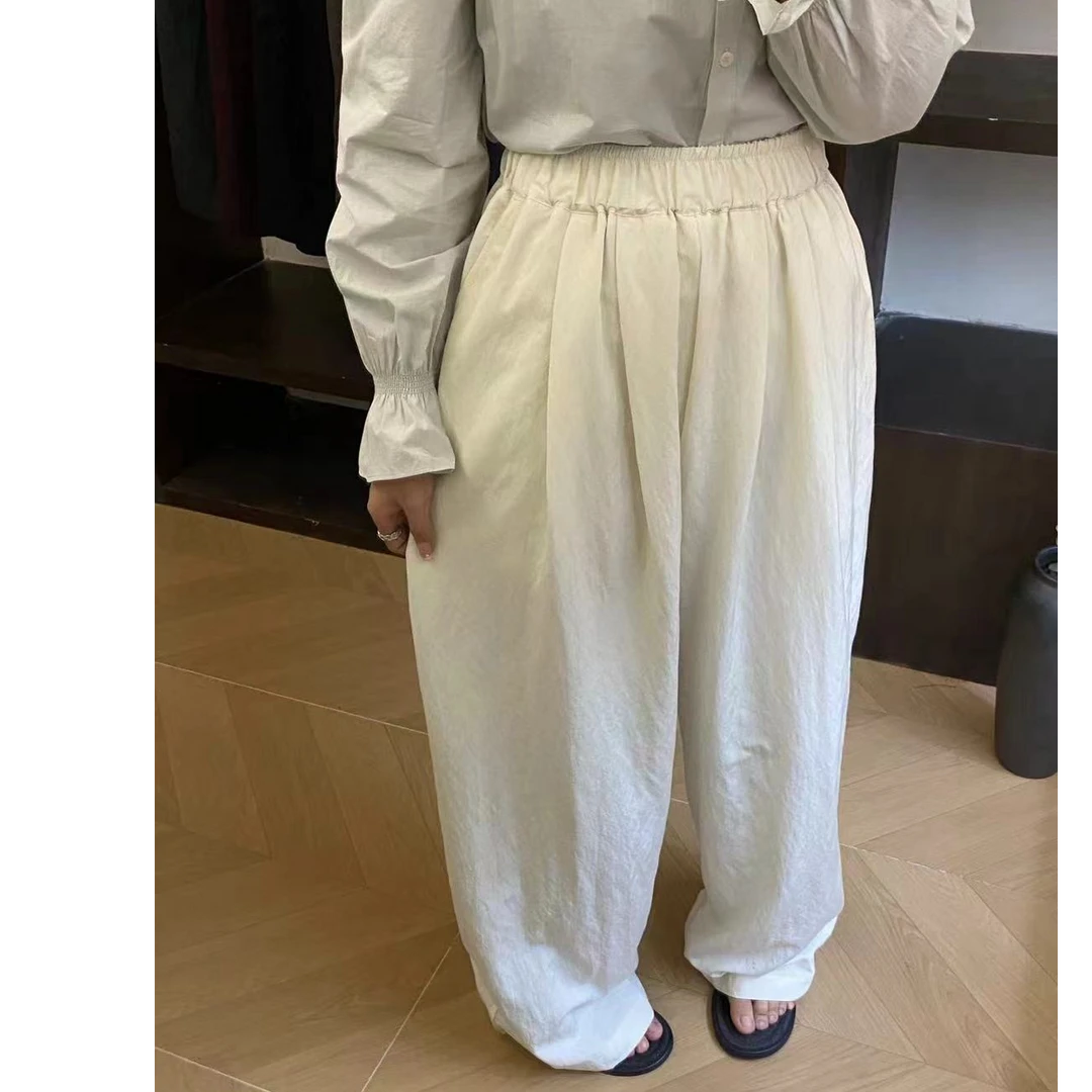 7193•休闲裤 K# 东大门松紧腰宽松版简约百搭休闲阔腿裤•