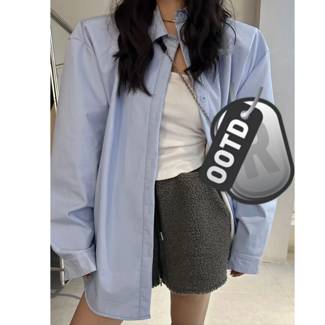 6080•加绒衬衫 CS# 东大门垫肩宽松版加绒男友风衬衫•