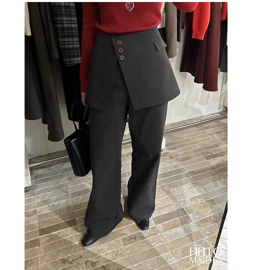 066•P帘阔腿裤 东大门版松紧腰简约百搭可拆卸水洗棉休闲阔腿裤