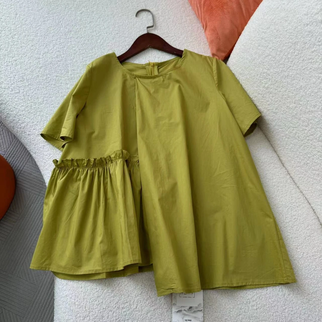 夏季女棉质短袖衬衫a字版型衬衣