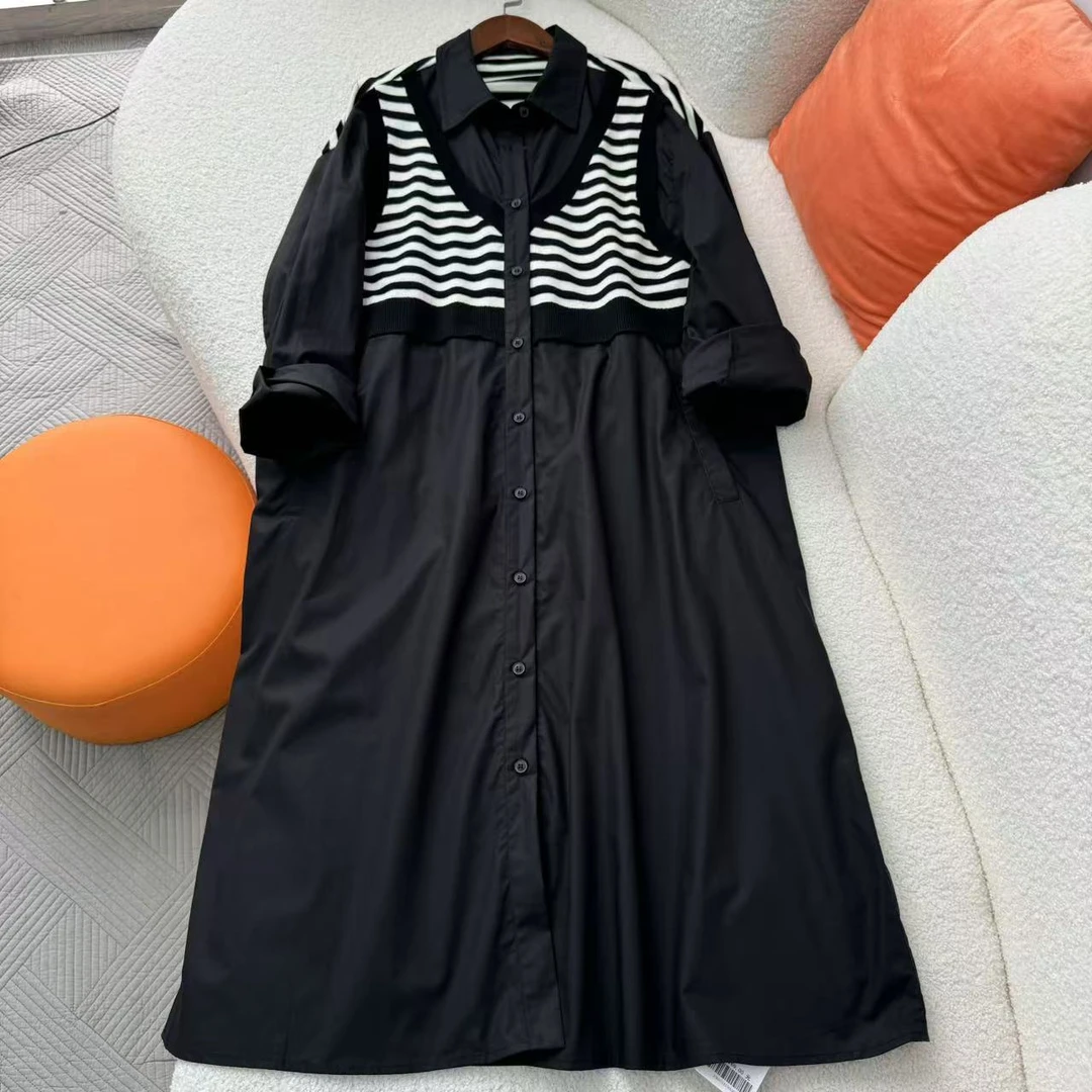 秋季长袖连衣裙衬衫裙高腰中长裙