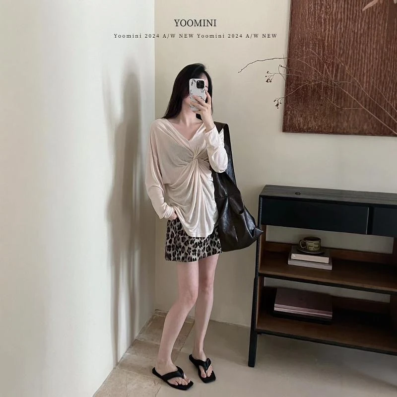ZZ严选【1020-1220编码】早秋甜辣长袖T恤女修身设计感小众显瘦上衣