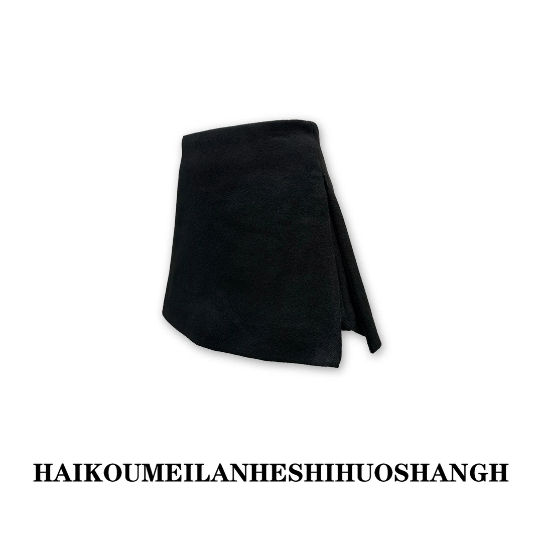 【ZZ严选】8209秋冬季呢绒加厚短裙女小个子显高拉链开叉高腰裙子