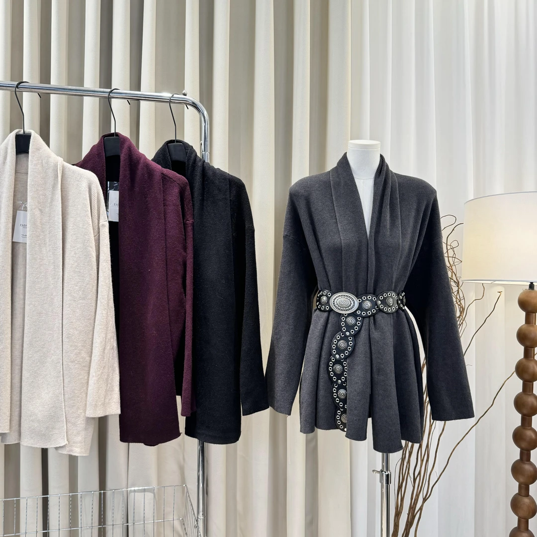 【ZZ严选】71132慵懒风中长款软糯糯针织开衫女高级垂感大毛衣外套