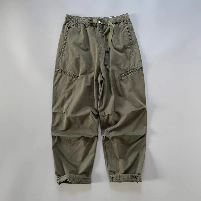 重磅纯棉美式伐木工装裤水洗复古裤脚抽绳阔腿裤男