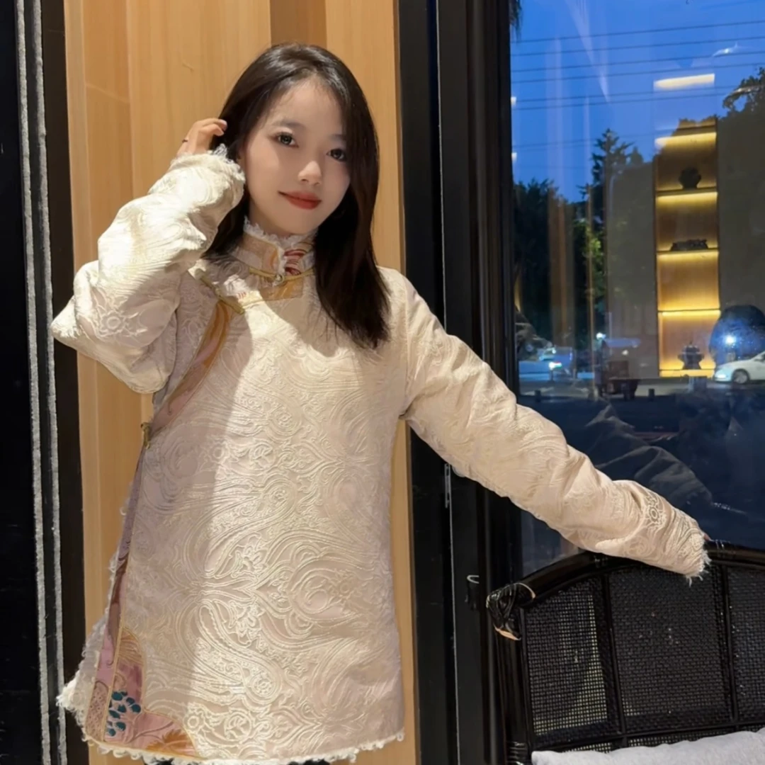 XIMALE | 新款藏式外套细闪印花小众加毛加厚外套秋冬女款民族风
