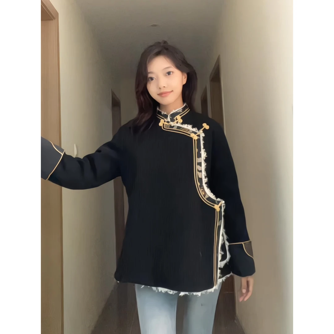 XIMALE |藏式新款加毛外套花边金边民族风长袖新中式秋冬气质藏族