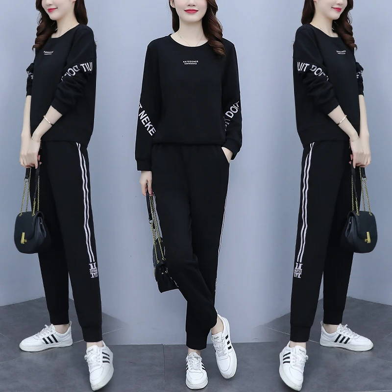 【L-4XL】2025秋季新款时尚大码女装休闲款百搭卫衣两件套女