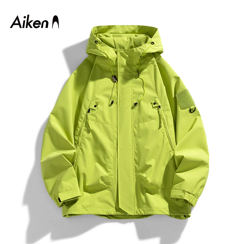 AiKen/爱肯纯色插肩春秋袖连帽简约百搭舒适运动潮流通勤夹克外套