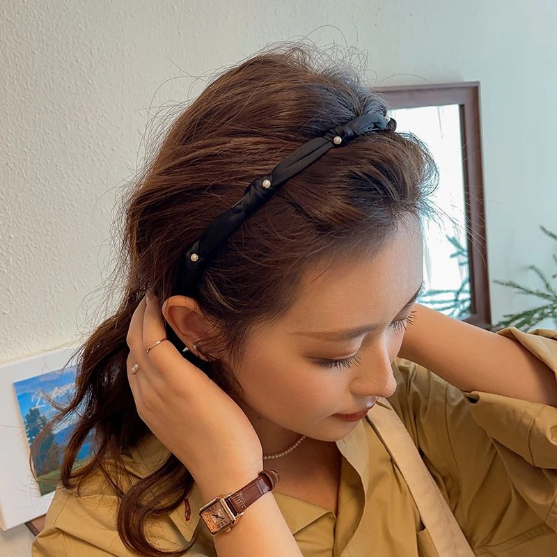 韩国发箍网红女款秋冬细头箍发卡头饰黑色发捆贝珠压发刘海发箍
